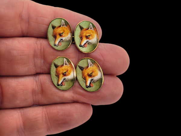 Superb enamel Edwardian fox cufflinks SKU: 7925 DBGEMS - image 3