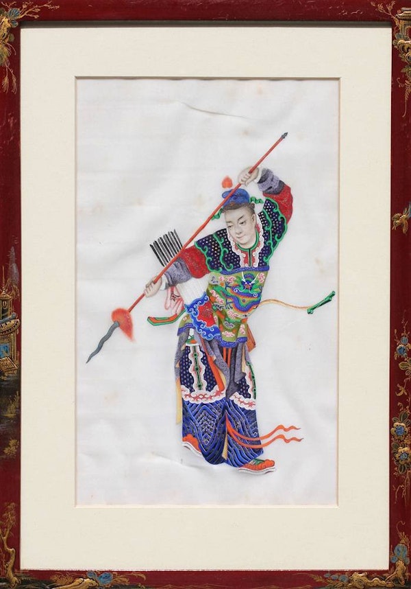 Chinese framed painting of a warrior, 19th century - image 1