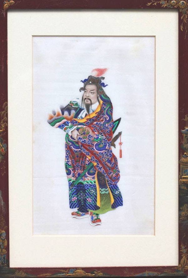 Chinese framed painting of a warrior, 19th century - image 1