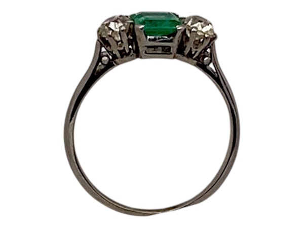 Edwardian emerald and diamond 3 stone ring - image 1