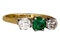 Retro emerald and diamond three stone ring - image 3