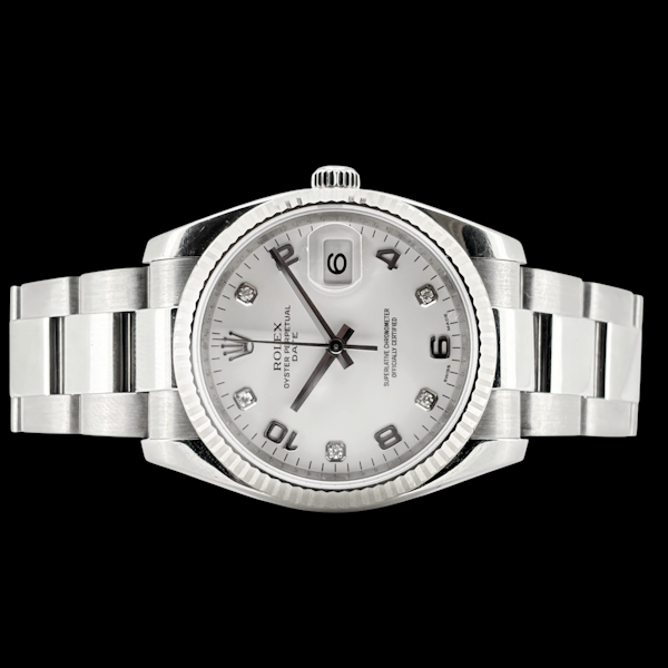 ROLEX OYSTER PERPETUAL DATE 115234 WHITE DIAMOND AND ROMAN NUMERALS - image 4