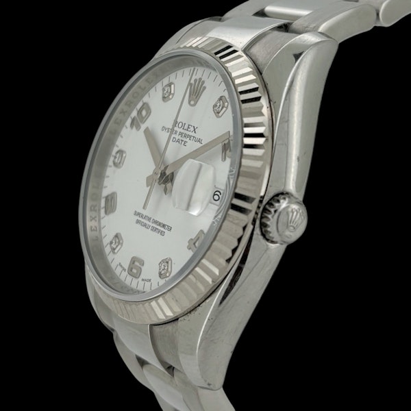 ROLEX OYSTER PERPETUAL DATE 115234 WHITE DIAMOND AND ROMAN NUMERALS - image 2