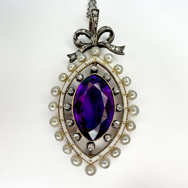 Antique Marquise Amethyst Pearl & Diamond Pendant-SADDINGTONS JEWELLERY STAND 375 - image 1