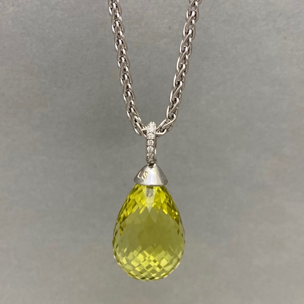 Lemon Citrine Briolette Diamond Pendant in 18ct White Gold by LILLY SHAPIRO - image 3