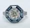 Art Deco Style, Diamond & Sapphire Ring - image 3