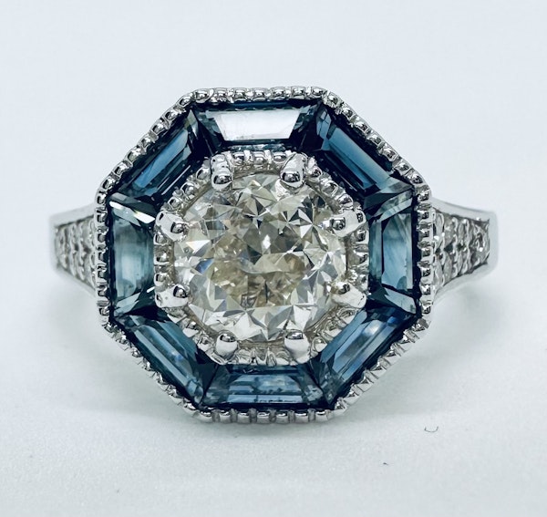 Art Deco Style, Diamond & Sapphire Ring - image 3