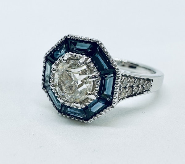 Art Deco Style, Diamond & Sapphire Ring - image 5