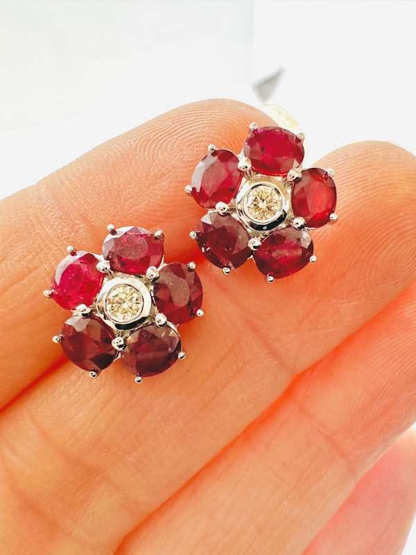 5.23cts Natural Burma Ruby & Diamond Earrings - image 4