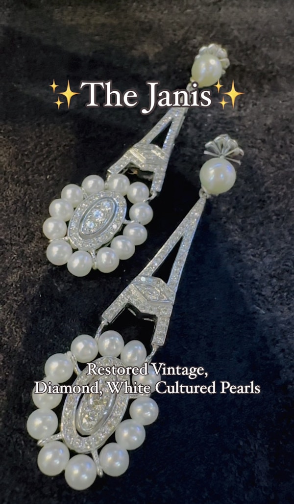 Vintage, Diamond & White Cultured Pearl Earrings - image 6