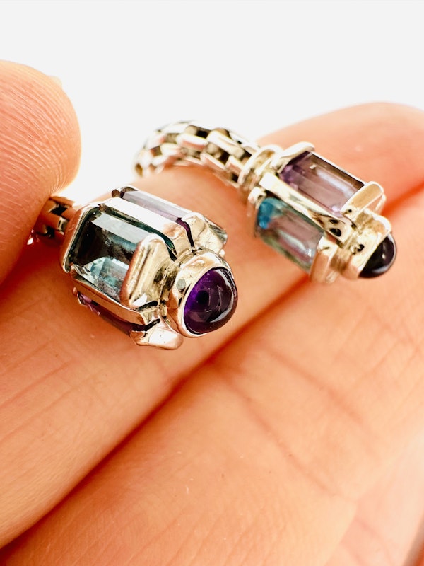 Vintage, Amethyst and Topaz Earrings - image 3