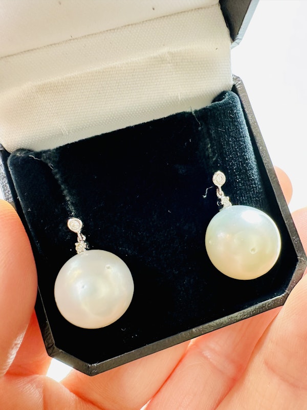 White South Sea Pearl & Diamond Earrings - image 4