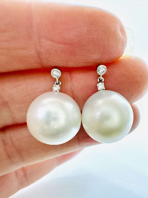 White South Sea Pearl & Diamond Earrings - image 3