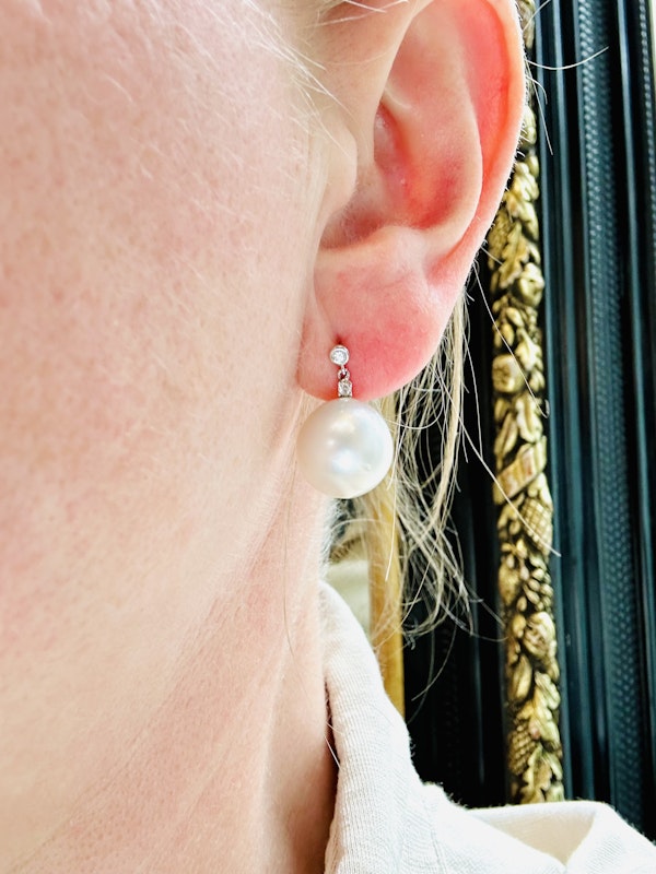 White South Sea Pearl & Diamond Earrings - image 2