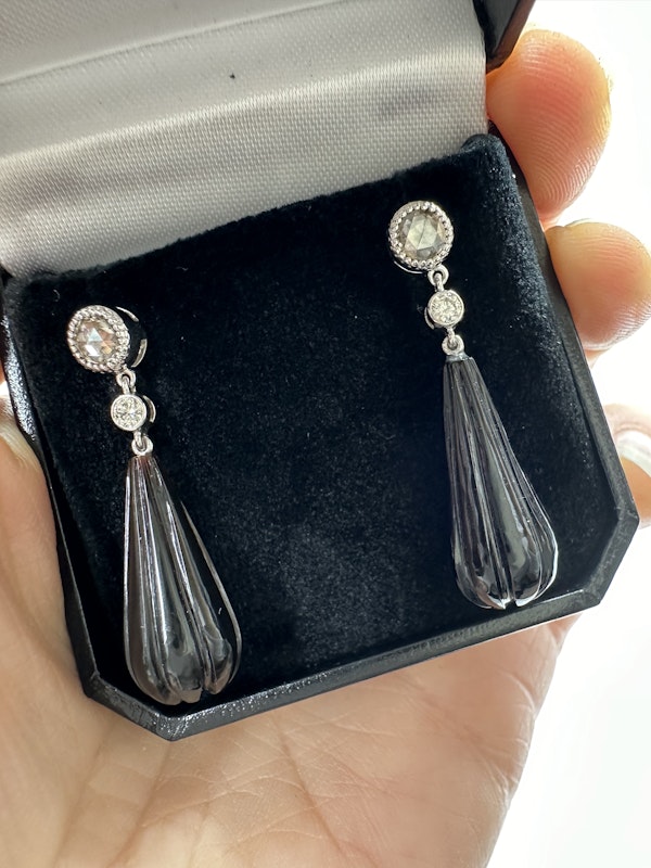 Vintage, Diamond & Black Onyx Earrings - image 2