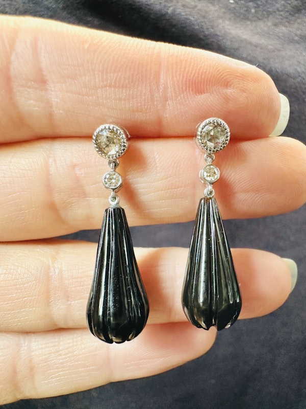 Vintage, Diamond & Black Onyx Earrings - image 3