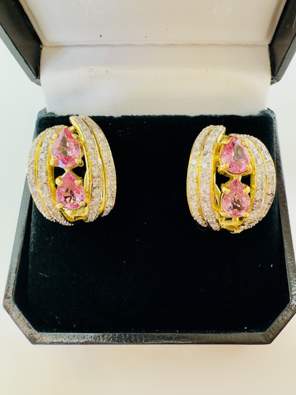 Natural Pink Sapphire & Diamond Earrings - image 2