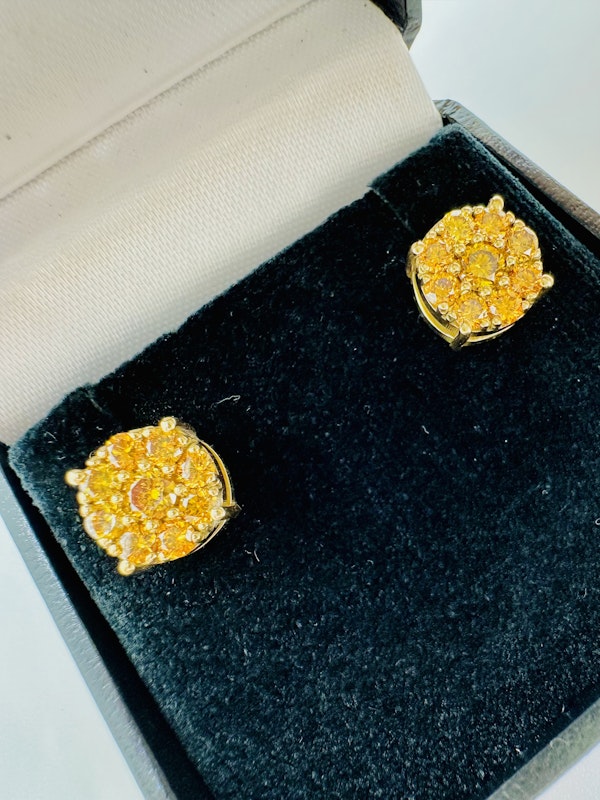 1.75cts Natural Fancy Vivid Orangy Yellow Diamond Stud Earrings - image 3