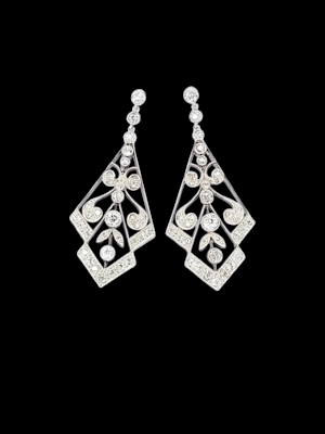 Pair of art deco diamond drop earrings SKU: 7951 DBGEMS.COM