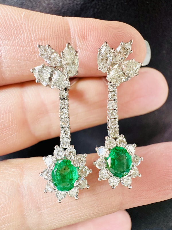 1.25ct Natural Emerald & 2.00ct Diamond Earrings - image 4