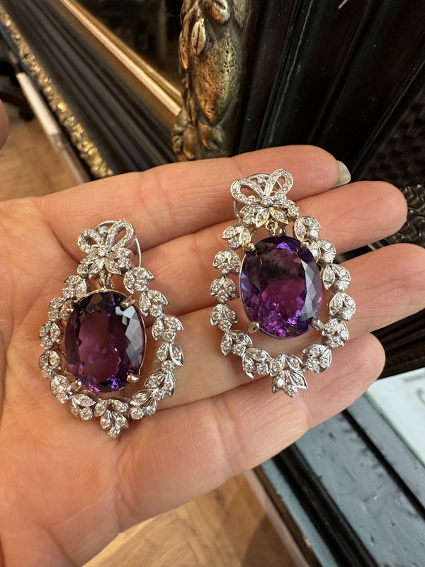 30.51ct Natural Amethyst & 3.00ct Diamond Earrings - image 3