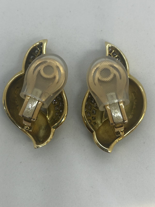 De Vroomen Diamond Blue Enamel 18ct gold Earrings at Deco&Vintage Ltd - image 2