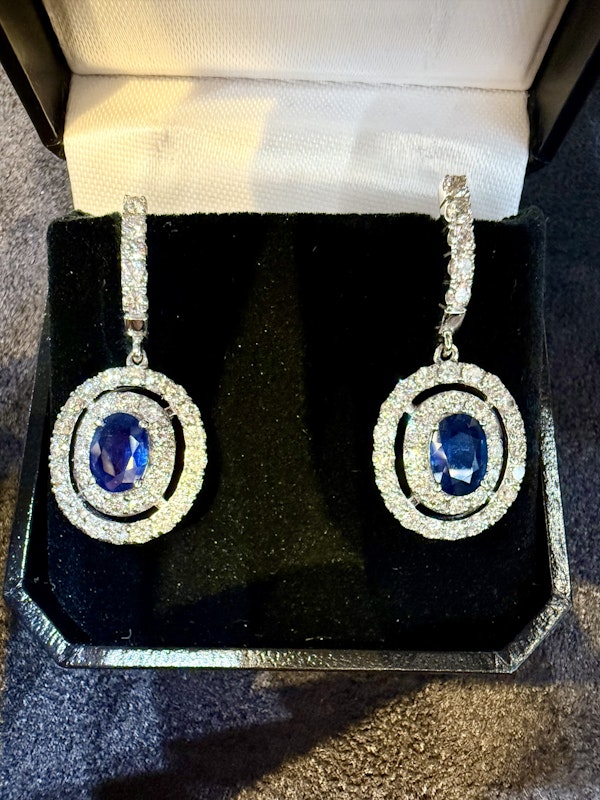 1.62ct Natural Blue Sapphire & 2.32ct Diamond Earrings - image 5