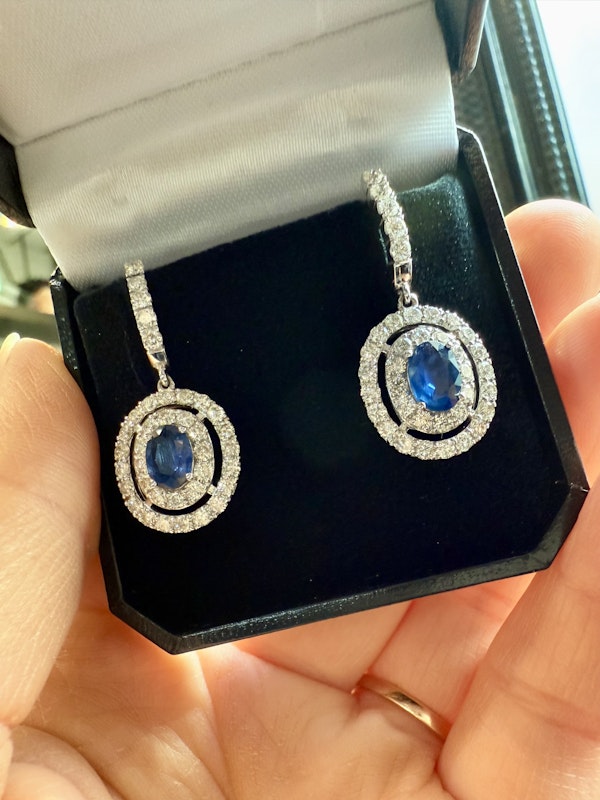 1.62ct Natural Blue Sapphire & 2.32ct Diamond Earrings - image 6