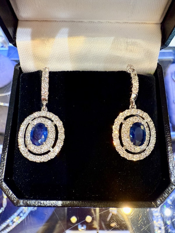 1.62ct Natural Blue Sapphire & 2.32ct Diamond Earrings - image 4