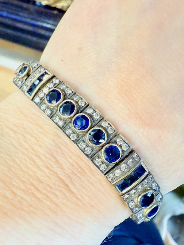 Silver & Gold, Blue Sapphire & Diamond Bracelet - image 4