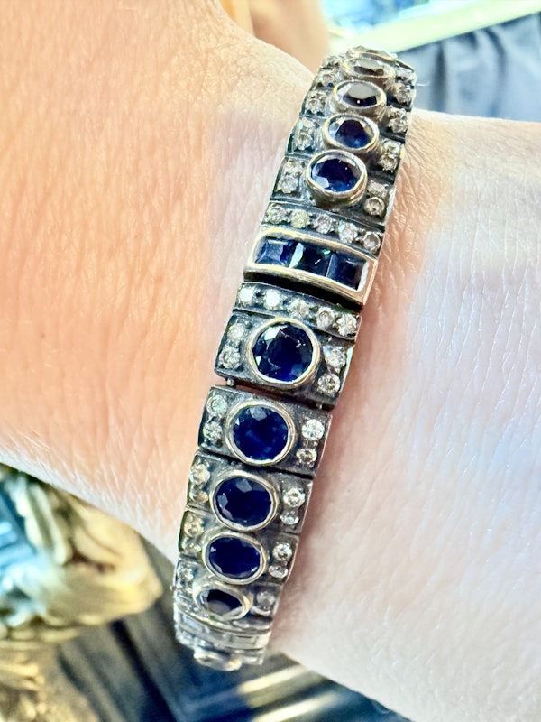 Silver & Gold, Blue Sapphire & Diamond Bracelet - image 6