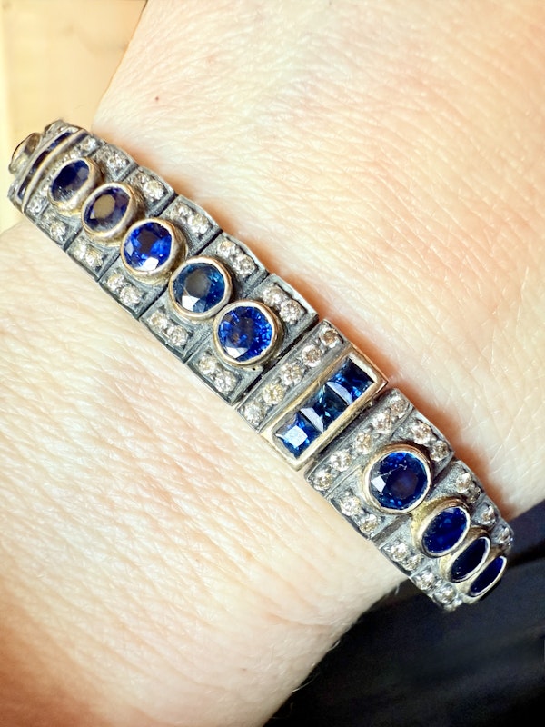 Silver & Gold, Blue Sapphire & Diamond Bracelet - image 8