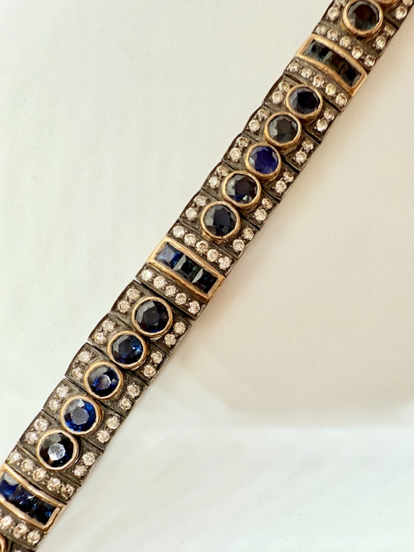 Silver & Gold, Blue Sapphire & Diamond Bracelet - image 5