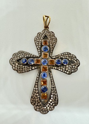 Gold & Silver, Diamond, Sapphire & Citrine Cross.