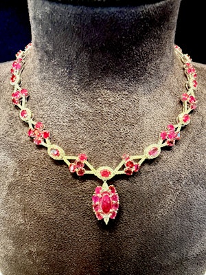 42.59ct Natural Burma Ruby & 4.88ct Diamond Necklace.