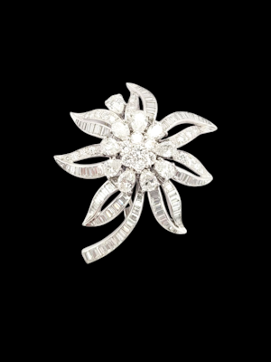 Quality vintage diamond flower clip brooch SKU: 7946 DBGEMS