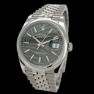 ROLEX DATEJUST GREEN PALM MOTIF FULL SET UK 2021 - 126200-0020