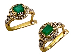 Emerald and diamond pair of 18 ct. gold retro earrings
