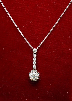 Downstairs in Grays: A very fine Platinum (stamped) & Diamond "Belle Epoque" Drop Pendant, on a fine Platinum Chain. Circa 1890.