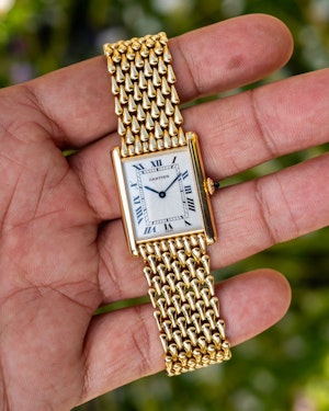 1990 Cartier Tank Louis Extra Plate 1612 Mechanical Pre CPCP - VIP Teardrop Bracelet Guilloche Dial - Original Box