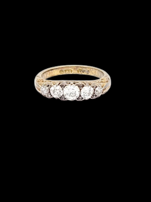 Antique diamond five stone carved half hoop ring SKU: 8075 DBGEMS