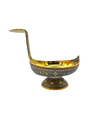 Russian silver gilt and cloisonné enamel kovsh by Antip Kuzmichev , Moscow, 1887.