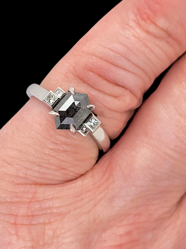 Modern unusual hexagonal salt and pepper diamond ring SKU: 8132 DBGEMS - image 2