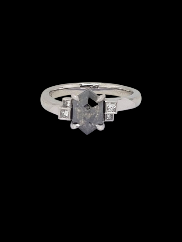 Modern unusual hexagonal salt and pepper diamond ring SKU: 8132 DBGEMS - image 1