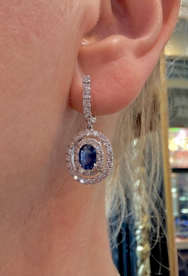 2.32ct Diamond & 1.62ct Natural Blue Sapphire Earrings. - image 3