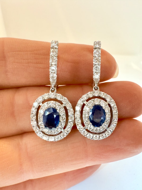 2.32ct Diamond & 1.62ct Natural Blue Sapphire Earrings. - image 6