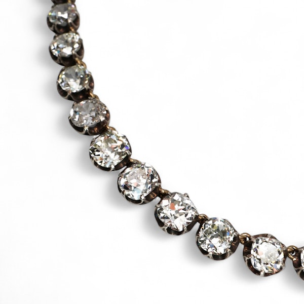 Antique Diamond and Silver Upon Gold Riviére Necklace, 40.00 Carats, Circa 1880 - image 3