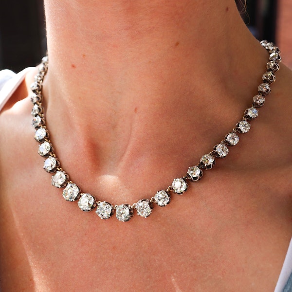 Antique Diamond and Silver Upon Gold Riviére Necklace, 40.00 Carats, Circa 1880 - image 4
