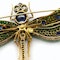 Moira Green Garnet, Diamond, Sapphire, Silver And Gold Dragonfly Brooch - image 10