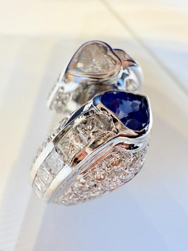 Diamond & Blue Sapphire Crossover Ring. - image 3